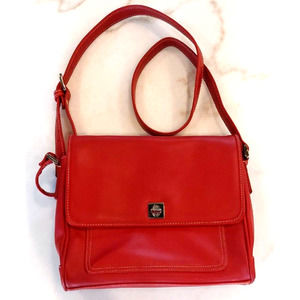 Liz Claiborne Red Leather Multipocket Crossbody‎ Zip Purse Gold Hardware
